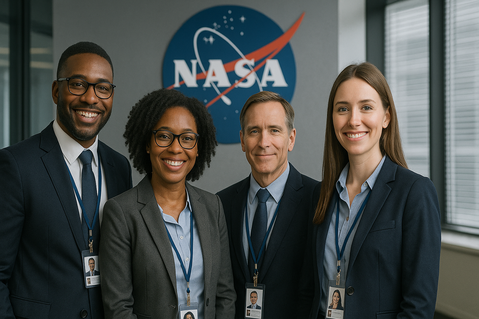 NASA control center employees analyzing financial strategies and economic data in a futuristic space-themed setting.